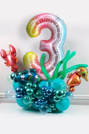 PARTİAVM Sea Creatures Themed Balloon Bouquet Colorful Number Balloon Rainbow Number Full Set (Video Explanation)