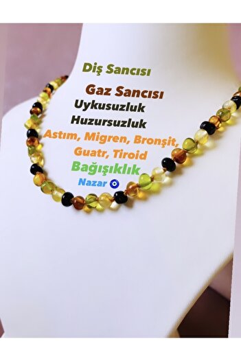 NİSSBEBE Baltık Damla Kehribar Yeşil Multicolor Renk Kolye ve Hediye turkuaz bileklik