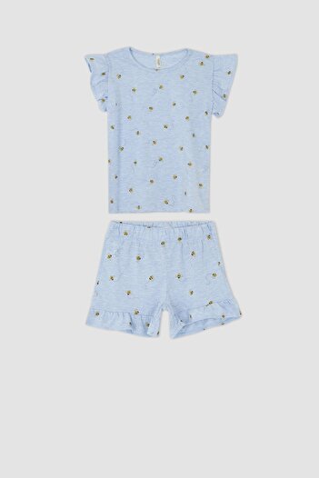 DeFacto Kız Çocuk Desenli Kısa Kollu Şort Pijama Takım