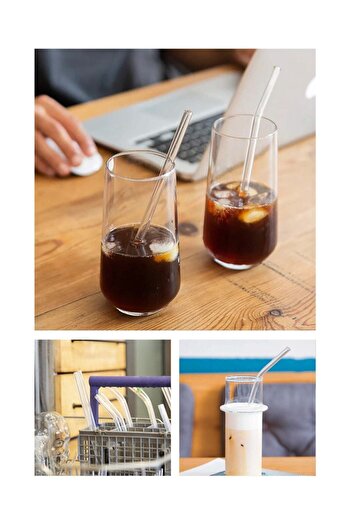 HERFİE 6x Pieces Transparent Glass Straw Inclined Glass Straw (6 Pieces)