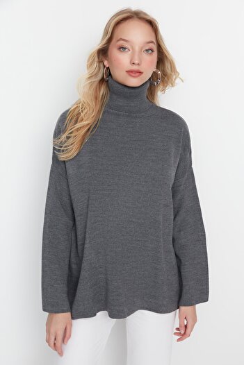 Trendyol Collection Wide Fit Gray Knitwear Sweater - Twoaw23Kz00206