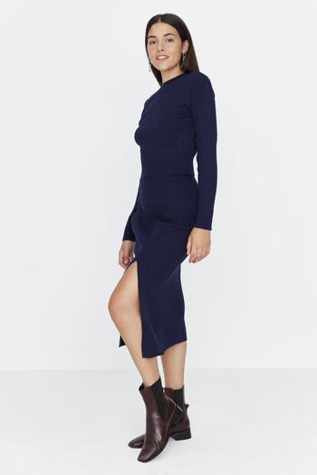 Trendyol Collection Sötétkék Crop kötöttáru szett - alsó és felső készlet TWOAW23AU00240