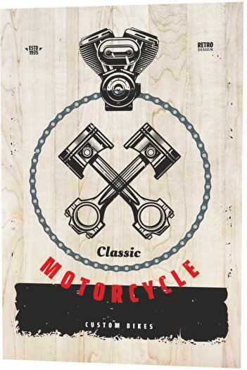 Hayat Poster Classic Motor Wood Pattern Retro Vintage Wooden Poster