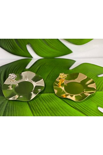 Genel Markalar Metal Güllü Çay Tabak Ikramlık Sunumluk (12cm) Gümüş