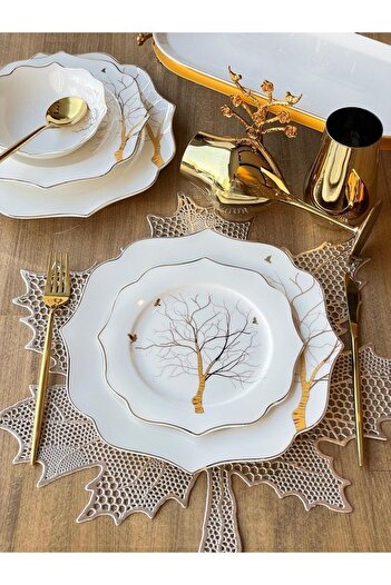 Sembol ARBOL AĞAÇ DESENLİ 24 PARÇA 6 KİŞİLİK BONE YEMEK TAKIMI