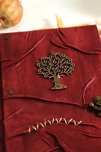 GUETTA Handmade Genuine Leather Daily Scrapbook Shamua Paper Metal Tree of Life