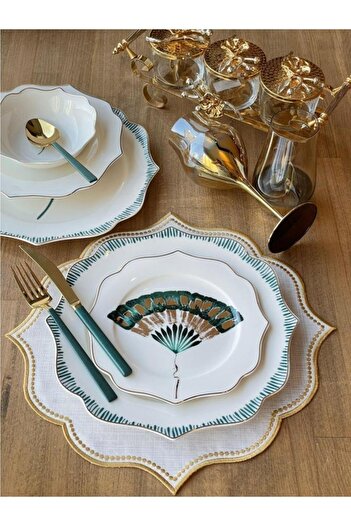 Sembol Camelot Fan Pattern 24 Piece Porcelain Dinner Set for 6 Persons Exelans-280