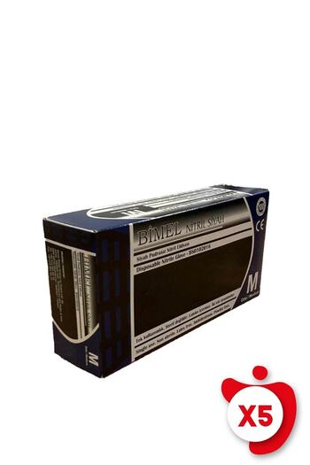 Bimel Powder-Free Nitrile Gloves Size M Black 5 Pack of 100