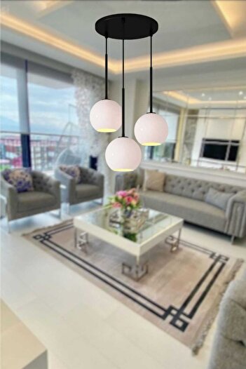BSA LIGHTING Beril 3'lü Siyah Sarkıt Avize (AÇIK AĞIZLI BEYAZ CAMLI)