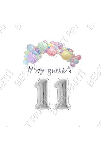 BEST PARTİ DOĞUM GÜNÜ PARTİ SÜSLERİ مجموعة بالونات معكرونة مكتوبة بالخط العربي لعيد ميلاد سعيد، مجموعة فضية لعيد الميلاد بعمر 11 عامًا