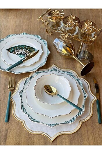 Sembol Camelot Fan Pattern 24 Piece Porcelain Dinner Set for 6 Persons Exelans-280