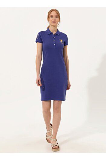 U.S. Polo Assn. Mts02222-075 Rochie de damă, albastru, cu guler polo, standard