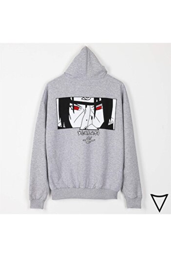 Touz Arde Moda Itachi Eye Detail Gray Zippered Unisex Sweatshirt
