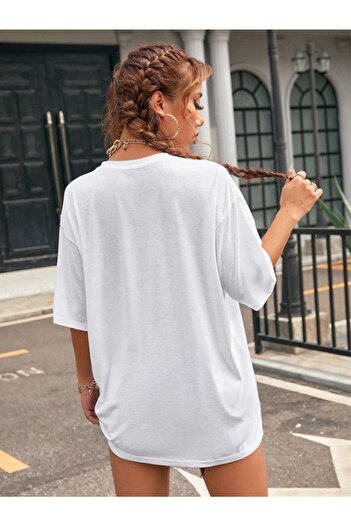 AFROGİYİM Γυναικείο μπλουζάκι Oversize με στάμπα White Smile