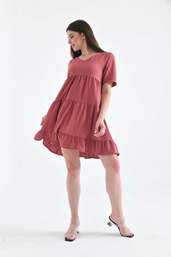 VOLT CLOTHİNG Women's V-Neck Layered Ayrobin Dress
