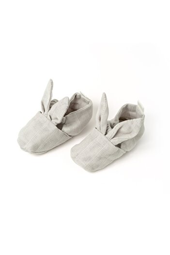 DEUX LAPINS 6-12 Months Baby Muslin Booties - 100% Cotton, Rabbit Ears, Gray Cotton