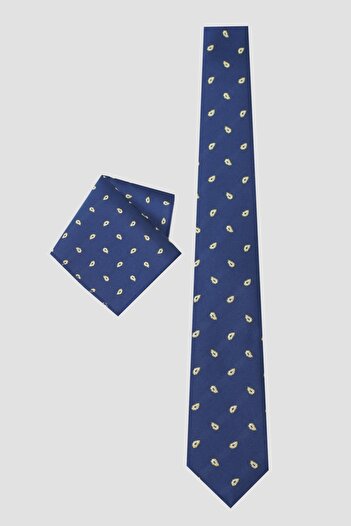 ALTINYILDIZ CLASSICS Men's Navy Blue-yellow Tie-handkerchief Set