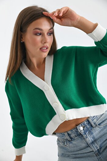 VOLT CLOTHİNG Women's Buttoned Knitwear Crop Oversize Cardigan