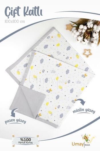 Umaybebek 100x100 Cm, Organic Double Layer Muslin Baby Blanket