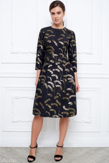 Faberlic Black Jacquard Print Dress Size 34