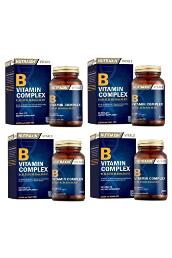 Nutraxin Vitamin B Complex - 60 Tablets*4 Pieces, Containing B1, B2, B3, B5, B6, B12 Vitamins