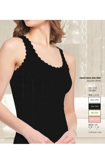 Tutku Women's Jacquard Thick Strap Black Undershirt 6 Pack New Season