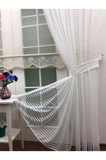 Esse Home Spor Desenli Tül Fon Perde 70x260 1/3 Sık Pile Pileli Tek Kanat