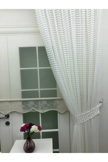 Esse Home Spor Desenli Tül Fon Perde 70x260 1/3 Sık Pile Pileli Tek Kanat