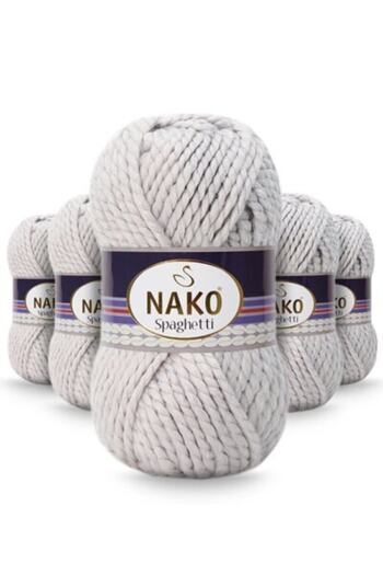 NAKO Spaghetti 3079 | Kışlık Ip Yünlü | 5 Adet Pembeli Gri