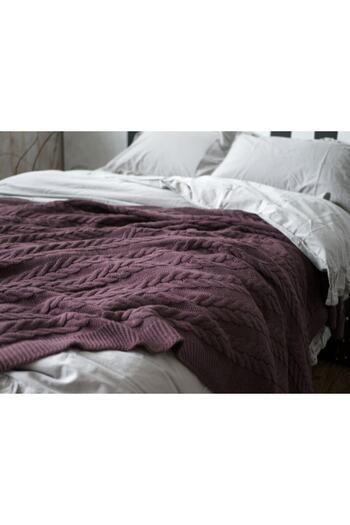 Betires Home Knitted Double Blanket Plum