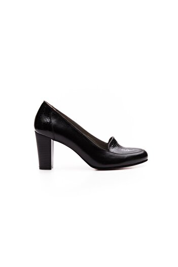 Deripabuc - Anatomik Genuine Leather Black Women's Heeled Leather Shoes Shn-0174