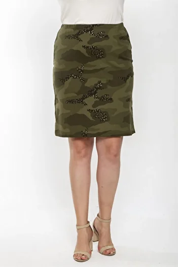 Seamoda Camouflage Glitter Printed Slit Mini Skirt-khaki