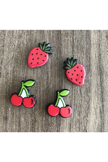 Yeşim Aksesuar Magnetic Children's Earrings, Strawberry Children's Earrings, Cherry Children's Earrings with Magnets (2 Pairs)