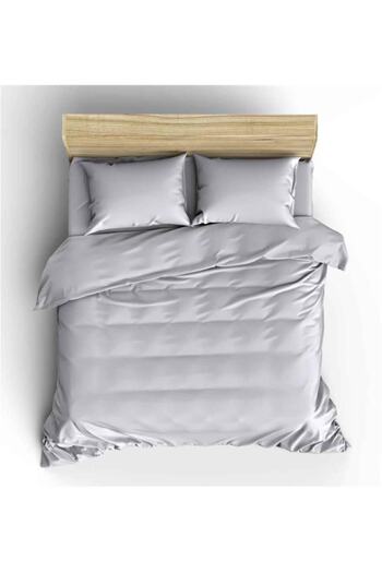 makiteks 100% Cotton Light Gray 240x220 Cm King Size Duvet Cover and 2 Pillowcases Set