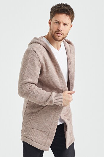 Tarz Cool Erkek Krem Desenli Triko Hırka- Hrk8085r02s