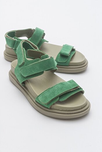 Luvi Wıtna Green Suede Genuine Leather Women's Sandals