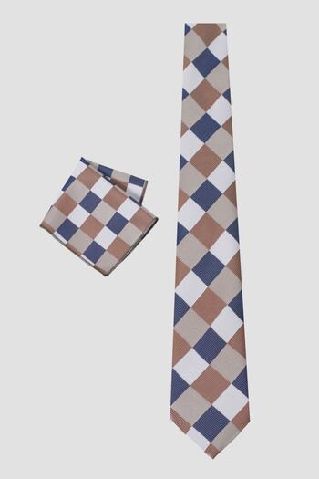 ALTINYILDIZ CLASSICS Men's Grey-laci-coffee Tie-handkerchief Set