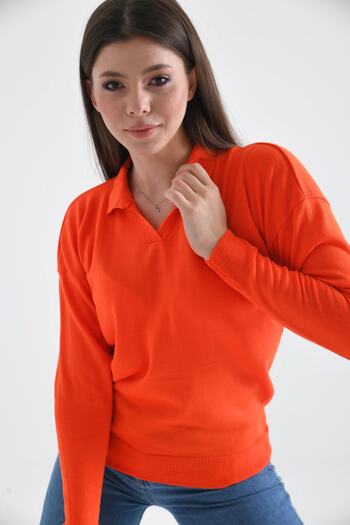 VOLT CLOTHİNG Kadın Polo Yaka Oversize Triko Kazak