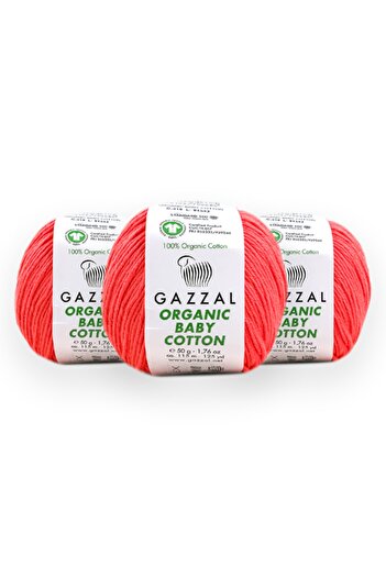 Gazzal Bumbac organic pentru bebeluși 50 Gr Pachet de 3 100% bumbac organic Ață de tricotat manual Taka Yarn (419 Obc)