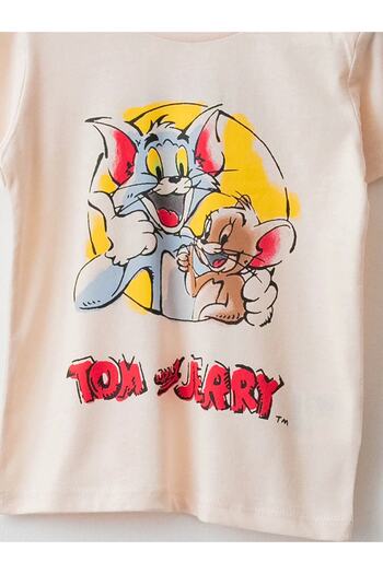 LC Waikiki Bisiklet Yaka Kısa Kollu Tom Ve Jerry Baskılı Pamuklu Erkek Bebek Pijama Takımı
