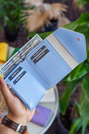 Garbalia Colombia Vegan Deri Bozuk Para Gözlü Bol Kartlıklı Mini Bebe Mavisi Kadın Cüzdanı