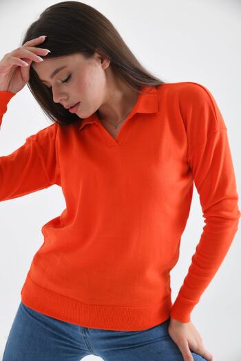 VOLT CLOTHİNG Kadın Polo Yaka Oversize Triko Kazak