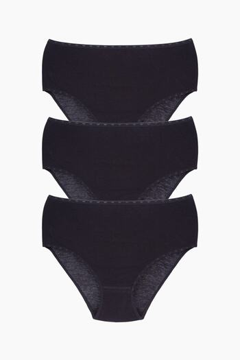 mellie Plus Size Women's 100% Cotton Black Rib High Waist Panties Pack of 3