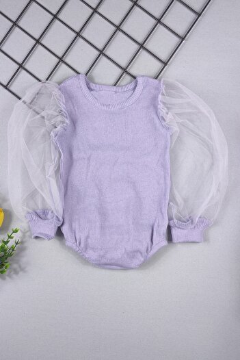 ADABEBEK Baby Girl Lycra Bodysuit with Tulle Sleeves
