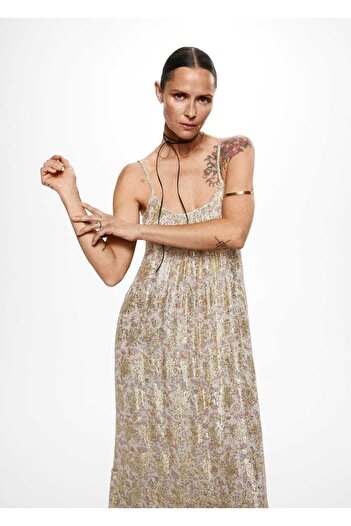 MANGO Woman Floral Lurex Dress