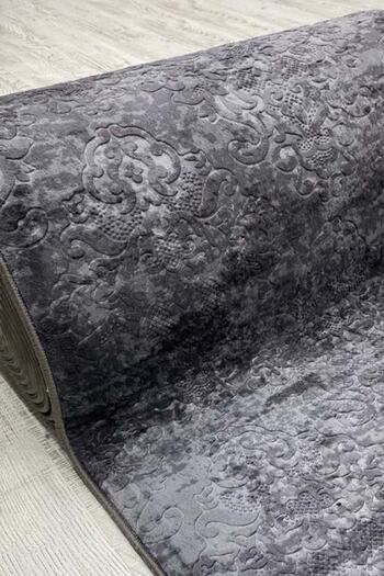 ELVİRAHOME Elvira Home Emboss Reign Anthracite Four Seasons Washable Non-Slip Base Cut Runner
