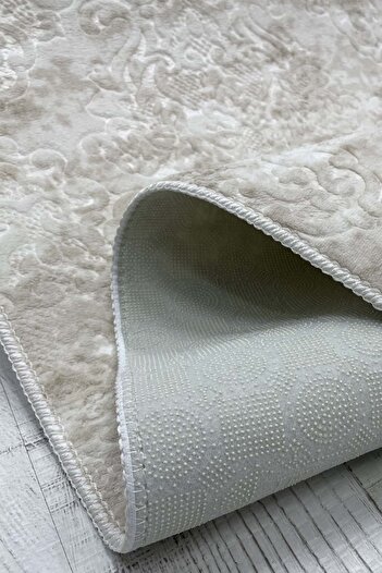 ELVİRAHOME Elvira Home Emboss Saltanat Cream Four Seasons Washable Non-Slip Base Cutting Mat