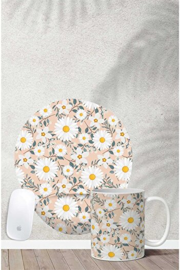 Gizeo Concept Papatya Desenli Bilek Destekli Mouse Pad Kupa Seti