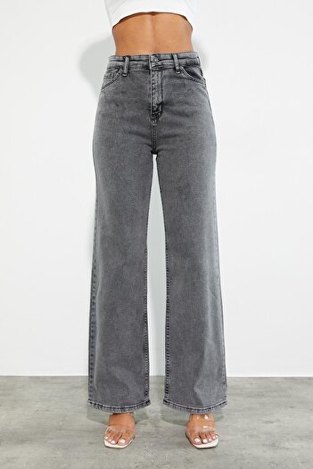 Trn JNS 90's Smoked Lycra Super High Waist Loose Jean Trousers