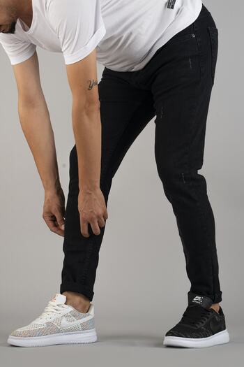 bombe Ανδρικό Slim Fit Στενό Κόψιμο Νυχιών Τζιν Παντελόνι Μαύρο
